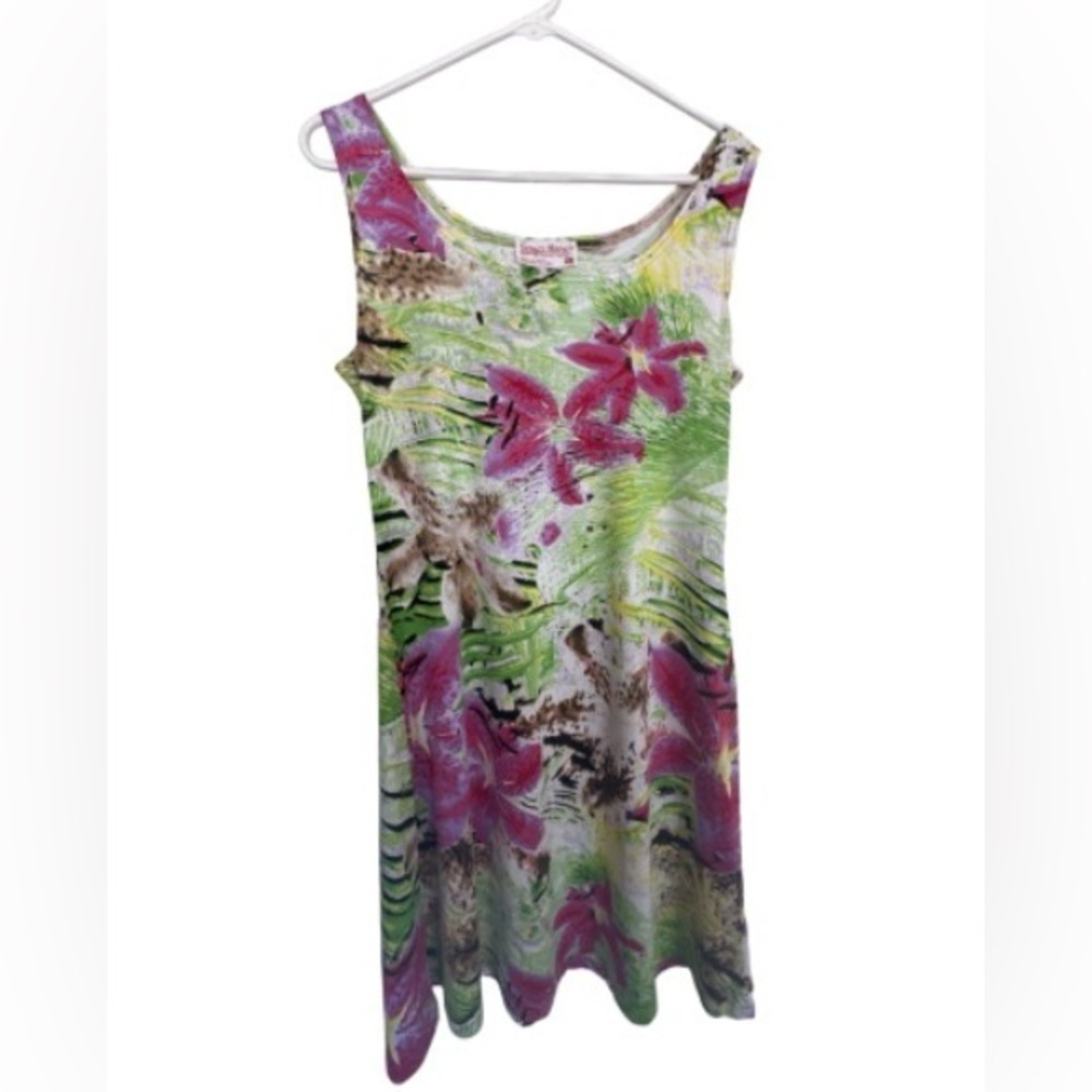 Tropical Floral Midi Dress - Pink and Green